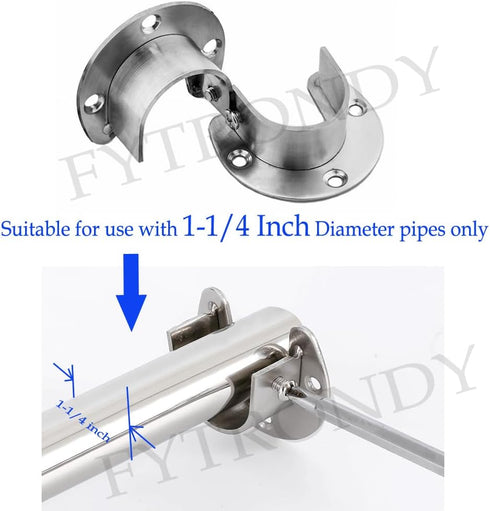 Stainless steel Wardrobe Closet Rod Bracket, U-Shaped Open type Socket bracket, Shower Curtain Rod Pole End Supports Sockets Flange (1-1/4 INCH, 4...