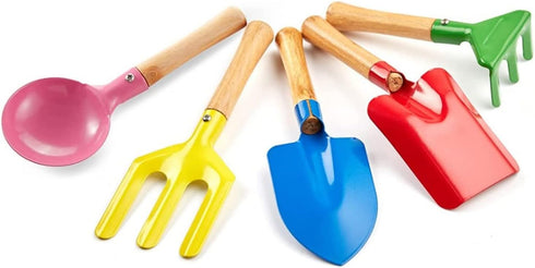 Kids Gardening Tools Set, 5PCS Gardening Tools for Kids Metal with Sturdy Wooden Handle Safe Gardening Tools 8" Children Beach Sandbox Toy...