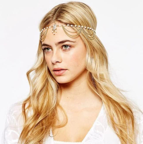Jovono Pearl Head Chain Gold Headpiece 1920s Gatsby Hair Accessories for Women and Girls...