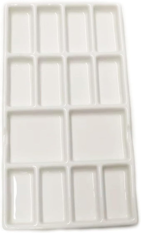 14 Wells Ceramic Artist Paint Palette - 8 Inch Porcelain Watercolor Painting Palette Ceramic Mixing Tray for Painters...