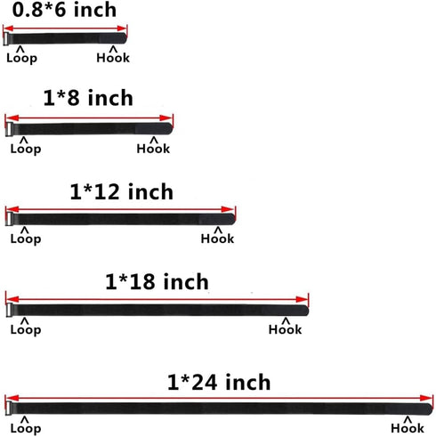 25pcs Black Reusable Fastening Cable Straps, Hook and Loop Cable Tie Down Straps 1" x 18"...