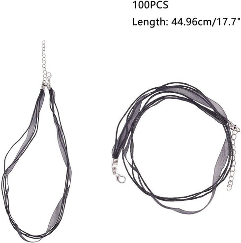 arricraft 100PCS 17.7" Multi-Strand Ribbon Necklace Cord with 3 Loops Waxed Cord Organza Ribbon Alloy Lobster Claw Clasps Chains for Necklace Maki...