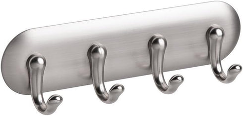 iDesign York BPA-Free Plastic AFFIXX Self-Adhesive 4-Hook Key Rack - 6" x 1.8" x 1.2", Brushed/Chrome...