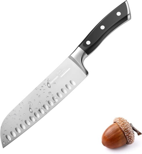 7" Santoku Knife, Razor Sharp Kitchen Cutting Chopping Chef Knife, Professional High Carbon German Steel Cooking Knife for Meat, Vegetables, and F...