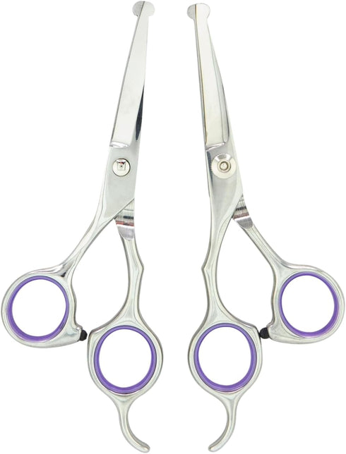 Grooming Scissors, Stainless Steel Dog Shears with Safety Rounded Tip, Dog Grooming Kit, Set of Two Dog Scissors in a Leather Cover, Professional ...