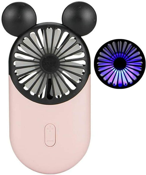 Cute Personal Mini Fan, Handheld & Portable USB Rechargeable Fan with Beautiful LED Light, 3 Adjustable Speeds, Portable Holder, for Indoor Or Out...