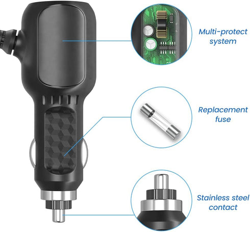 12V Car Charger with 5V Daul USB Ports and 5 Connectors for Radar Detector, LED Light Strip, Portable Air Pump, DVD Player, Monitor, Speaker, Brea...