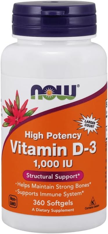 Vitamin D-3 1000 IU (High Potency) - 360 Softgels by NOW...