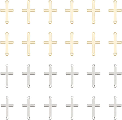 UNICRAFTALE about 60Pcs 2 Colors Stainless Steel Cross Connector Charms Links Easter Theme Crucifix Cross Charms Double Hole Sideways Cross Links ...