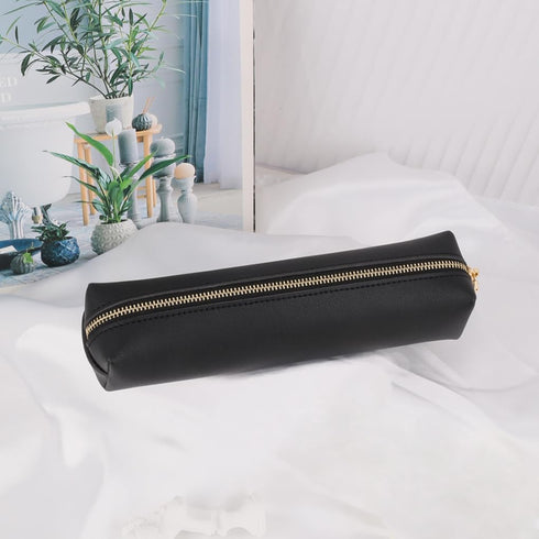 Oyachic Pencil Case PU Leather Cosmetic Makeup Bag Work Small Pen Pouch Zipper Storage Box Adults Desk Organizer Pens,Pencils,Markers (Black)...