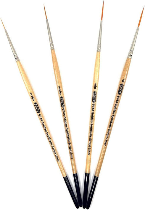 ZEM Brush Golden Synthetic Long Script Liners Artist Paint Brushes Sizes 20/0, 10/0, 5/0, 0...