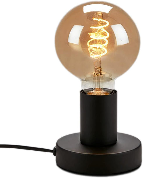Industrial Table Lamp Base, E26 E27 Lamp Base Without Shade, Mini Short Desk Lamp Exposed Bulb Base, Simple Metal Edison Light Bulb Stand?Black?...