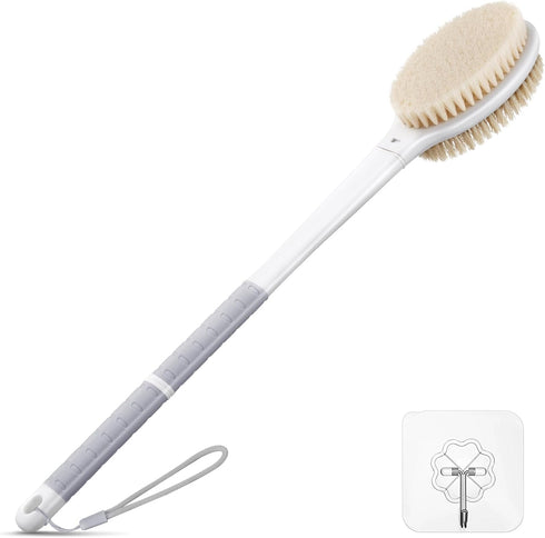 Back Scrubber Body Shower Brush: Anti Slip Long Handle Bath Brush with Stiff and Soft Bristles - Showering Exfoliator for Women, Men, Elderly (Gre...