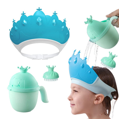 Baby Shower Cap Shield, Baby bath set shower cap/water cup/massage brush,Visor Hat for Eye and Ear Protection for 0-9 Years Old Children,Cute Crow...