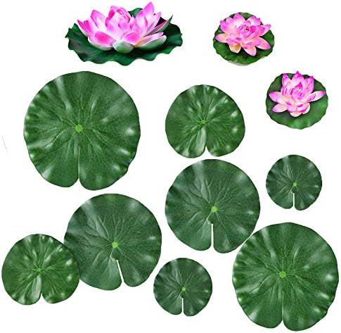 11Pcs Artificial Floating Plants Water Lily Lotus Flower and Leaves Pads for Home Garden Ponds Pool Aquarium Fish Tank Landscape Decoration...