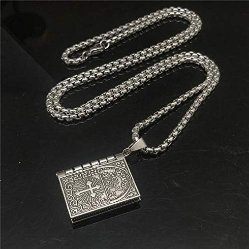 Holy Bible Book Pendant Necklace Openable Prayer Bible Verse Religious Christian Necklace for Men and Women...