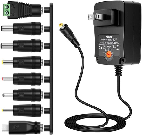 Belker 36W Universal 3V 4.5V 5V 6V 7.5V 9V 12V AC DC Adapter Power Supply for LCD LED Light Strip Router HUB Speaker Smart Phone TV Box 1A 1.5A 2A...