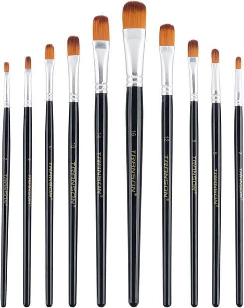 Transon Synthetic Filbert Paint Brush Set 10pcs for Acrylic Watercolor Gouache Art Painting and Body Craft Painting...
