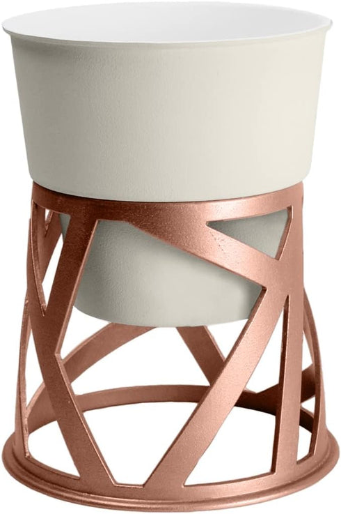 The HC Companies 6 inch Indoor Plant Pot with Stand – Small Curio Planter in Cottage Stone with a Geometric Stand in a Copper Finish...