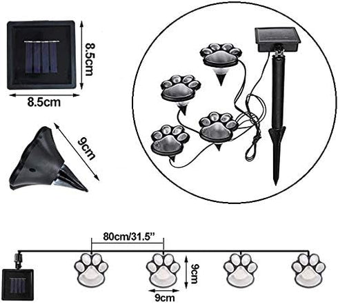 Paw Print Solar Outdoor Lights, Solar Lights Outdoor Waterproof Dog Paw Lights(Set of 4), Cat Puppy Animal Garden Lights Path Paw Lamp Walkway Lig...