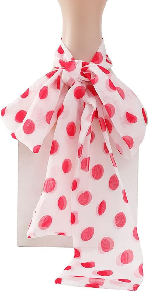 Women's Scarf Polka Dot Red and White Scarf Retro Chiffon Sheer Dot Scarf Stylish Fashion Neckerchief (red dots)...