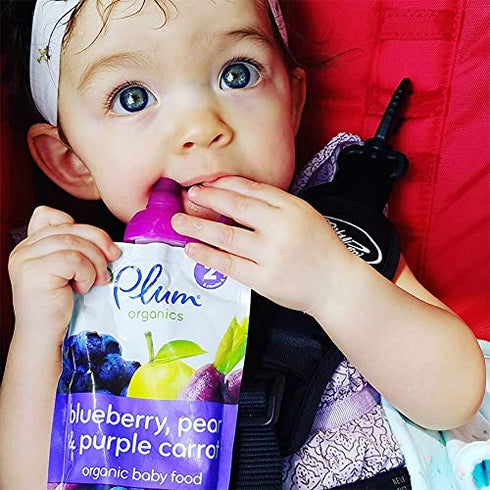 ChooMee SoftSip Food Pouch Top | Baby Led Weaning | No Spill Flow Control Valve, Protects Childs Mouth, 100% Silicone, BPA Free | 2CT Aqua Purple...