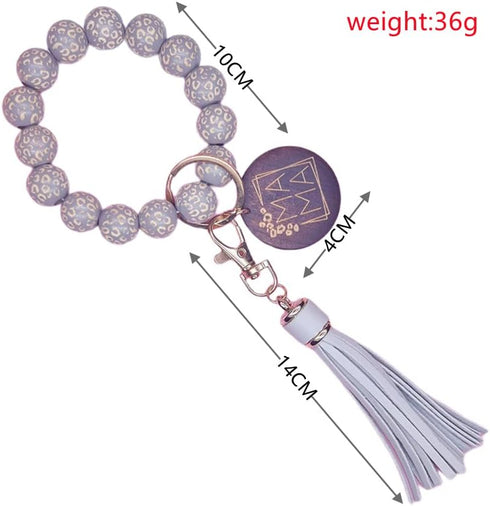 Fuqimanman2020 MAMA Key Chain Bracelet Wooden Bead PU Tassel Key Ring Unique Bangle Accessory for Mom Mother’s Day Gift...