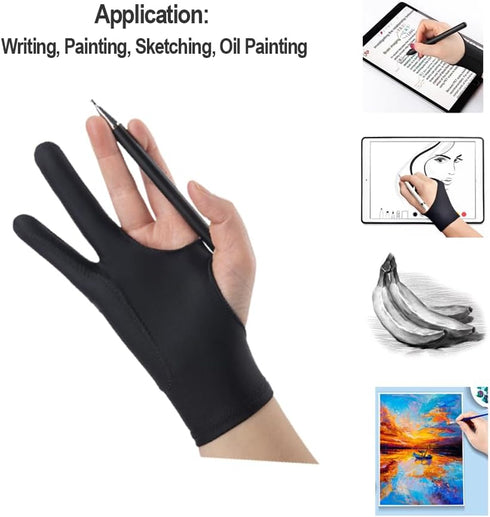 2PCS Slim Style 3-Layer Two Finger Sketching Gloves - Suitable for Paper, iPad, and Graphics Drawing Tablets - Left and Right Hand Compatible - (M...