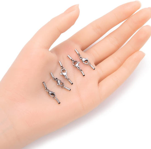 50 Sets Adabele 304 Grade Surgical Stainless Steel Endcaps with Clasps for 1.5mm (0.06 Inch) Beading Cord Wire Thread for Jewelry Craft Making SJF...