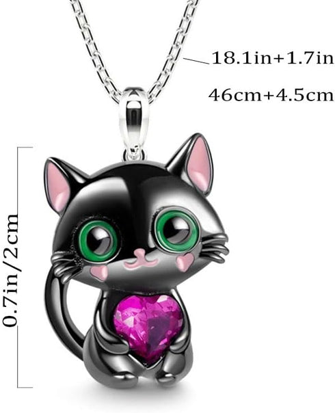 Black Cat Necklace Cute Cat Necklace Rhinestone Heart Necklace Cat Heart Necklace Jewelry for Women and Teen Girls...