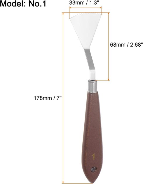 4pcs No.1 Palette Knives 33mm Width Stainless Steel Triangular Toothed Spatula Painting Pallet Knife with Wood Handle for Oil Acrylic Canvas Mixin...