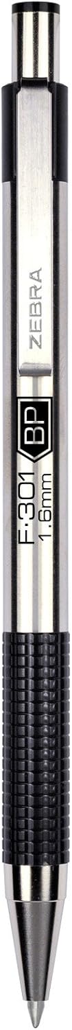 Zebra Pen F-301 Retractable Ballpoint Pen, Stainless Steel Barrel, Bold Point, 1.6mm, Black Ink, 1-Pack......