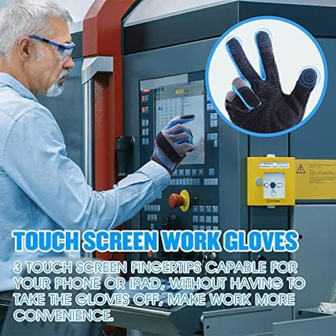 Grip Utility Mechanic Work Gloves for Men & Women, Non-Slip Silicone Box Handling Gloves Touch Screen, Durable, Breathable (Large, Blue-Grip)...