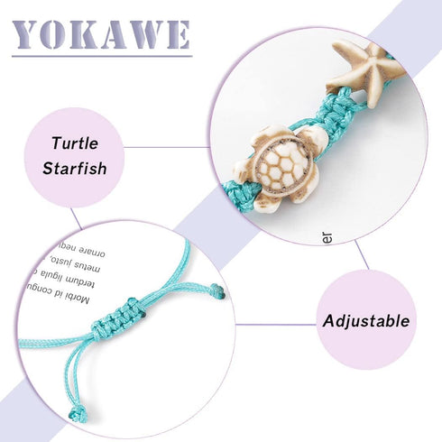 Yokawe Boho Anklets Bracelets Blue Turtle Starfish Anklet String Bracelet Summer Beach Waterproof Barefoot Sandals Foot Jewelry for Women...