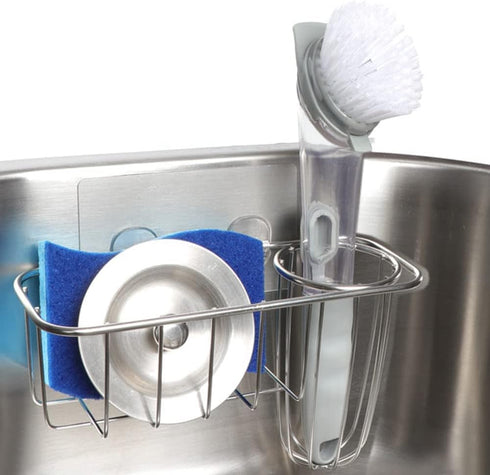 HULISEN 3-in-1 Sponge Holder for Kitchen Sink with Dish Brush Holder, Stainless Steel Caddy for Soap, Scrubber, No Drill and Rustproof, Silver...