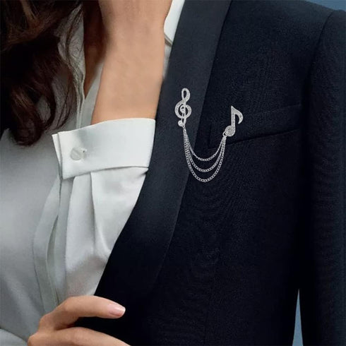 2pcs Brooches Pin for Men Lapel Pin Shirts Collar Chain Music Note Layers Tassel Chain Suit Collar Shirt Studs Lapel Stick Metal Crystal Chain Jew...