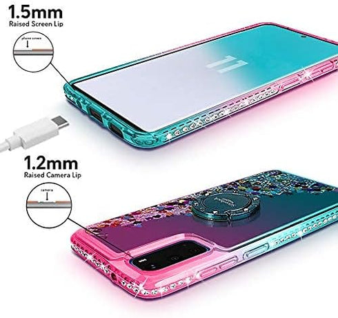 Silverback for Galaxy S20 Case,Moving Liquid Holographic Sparkle Glitter Case with Kickstand, Girls Women Bling Ring Stand Slim Case for Samsung G...