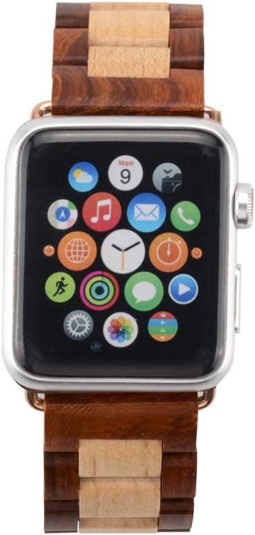 Wooden Watch Band Compatible with Apple Watch, Natural Hardwood Watch Strap Thickened Wrist Bracelet for iWatch Series 8,7, 6, 5, 4, 3, 2, 1, Spor...