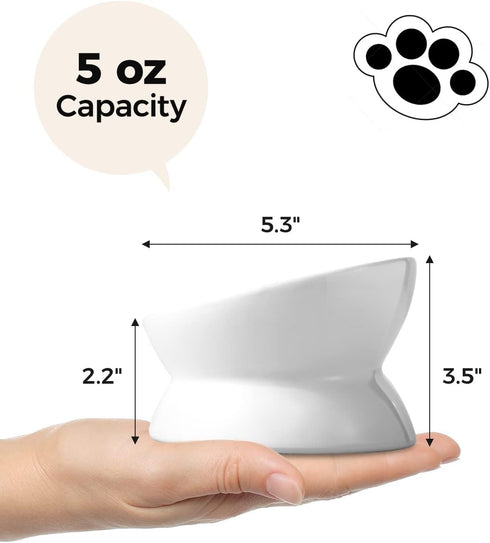 Elevated Cat Food Bowl, 5 Oz Ceramic Raised and Tilted Water Bowl, Anti Vomiting and Protect Pets' Spines Dishes for Small Dog, Fat Faced Cat, Kit...