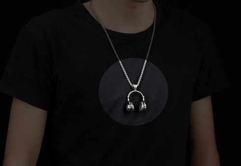 SAWADA Hip Hop Punk Style Stainless Steel Headphone Pendant Necklace DJ Music Chain Necklace Gold...