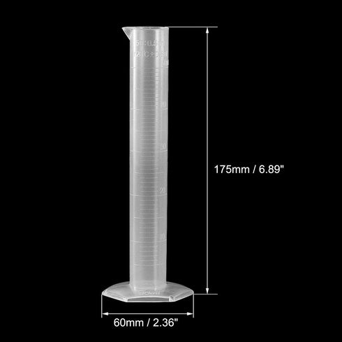 uxcell Plastic Graduated Cylinder, 50ml Measuring Cylinder, Science Test Tube Beakers, Single Metric Scale, Clear Hex Base Flask for Lab Home 3pcs...