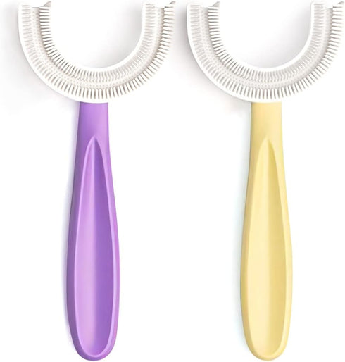 YOTEE U-Shaped Toothbrush Kids 2 PCS - Toddler Toothbrush with Food Grade Soft Silicone Brush Head, Manual Whole Mouth Toothbrush for Kids Age 6-1...