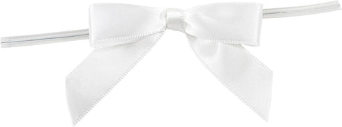 Reliant Ribbon 5171-03003-2X1 Satin Twist Tie Bows - Small Bows, 5/8 Inch X 100 Pieces, White...