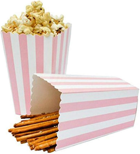 BinaryABC Popcorn Boxes,Stripe Pattern Decorative Dinnerware for Party,11.5 x 5CM,24pcs,Pink...