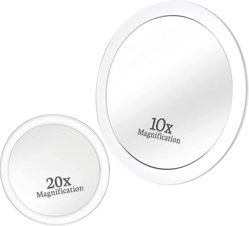 MIRRORVANA 20X & 10X Magnifying Mirror Set with 3 Suction Cups Each - Compact & Travel Ready Mirror for Makeup - Sizes: 6" and 4" Wide...