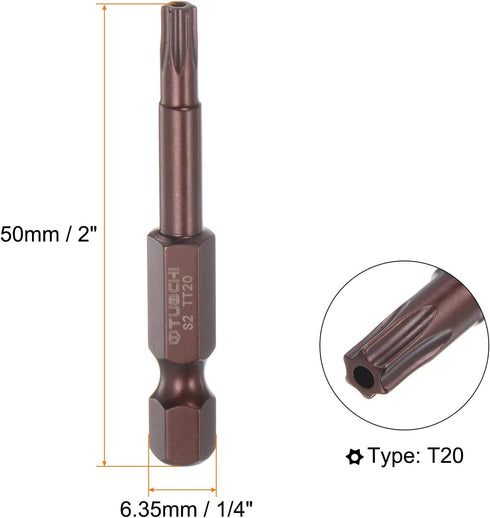 2pcs T20 Torx Bit 1/4" Hex Shank 2" Length Magnetic Security Star Screwdriver Power Tool, Red...