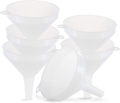 6 Pack - 3.5" Funnels for Filling Bottles -Multi-Purpose Funnels for Kitchen Use - Plastic Funnel Set with Long Reaching Spout - for Easy and Smoo...