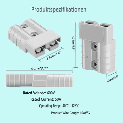 Electric Forklift Charging Plug Cable,Anderson Plug Connector Cable,50A Battery Quick Connector,Jumper Cable Connector,with 10AWG 60cm Cable Towin...