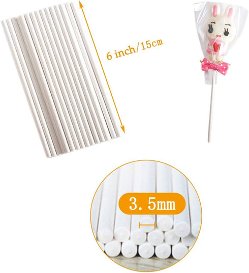 200 Count White Lollipop Sticks,6-Inch Paper Sticks Sucker Stick for Cake Pops,Cupcake Toppers,Candy Melt,Chocolate,Cookie,Dessert(Dia 3.5mm)...