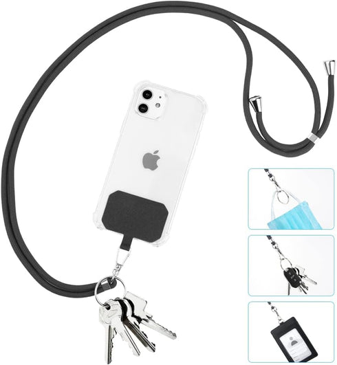 Universal Cell Phone Lanyard, Crossbody Lanyard Adjustable Detachable Nylon Neck Strap, Compatible with All Mobile Phone, with Keychain and 2 Patc...
